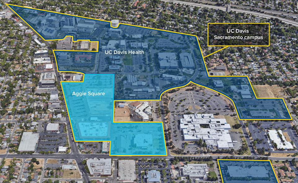 Aerial photo of the Aggie Square development area