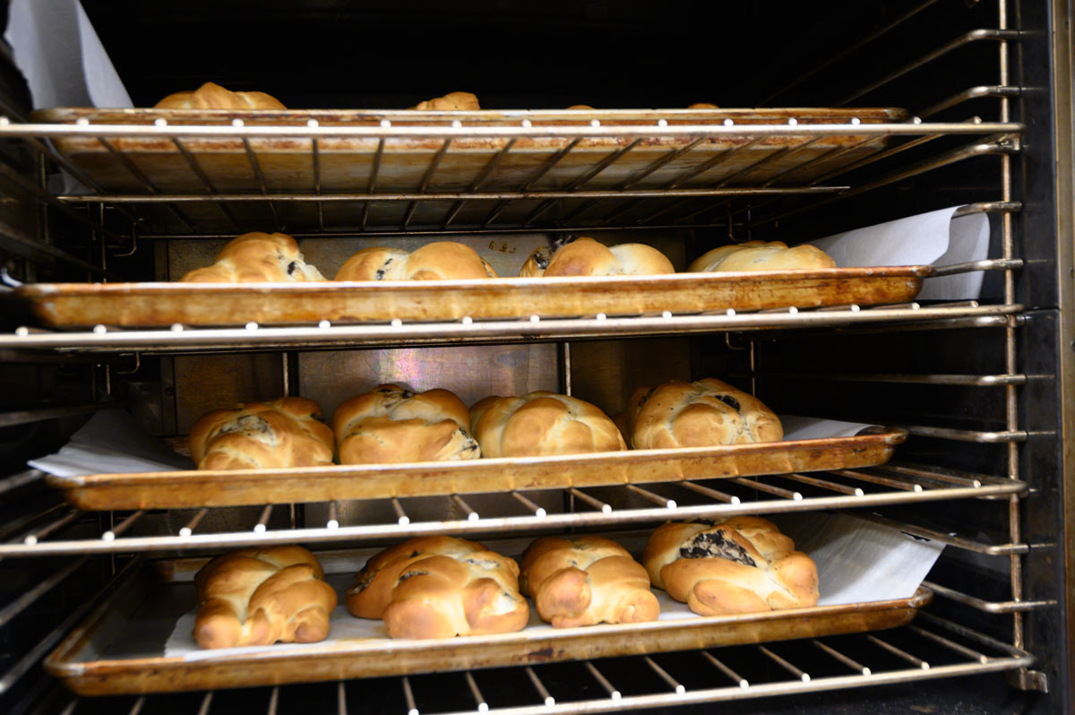 Challah, in oven, baking.