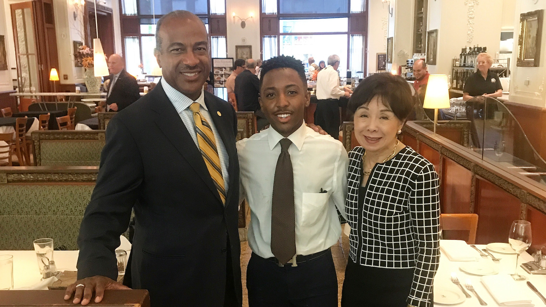 Chancellor May with Doris Matsui and student, Davares Robinson