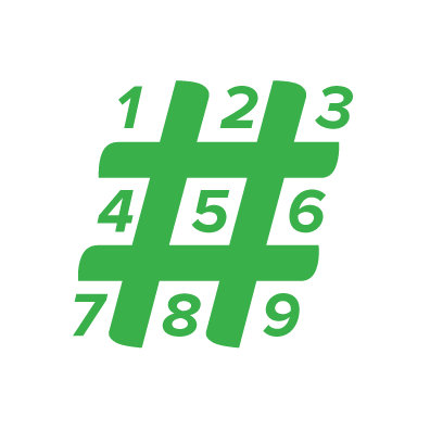 Green pound/Hashtag sign with numerals 1-9