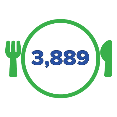 Green and blue plate graphic with numbers 3,889