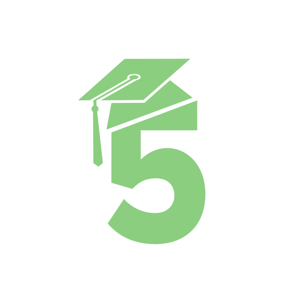 an icon of a number five with a graduation cap
