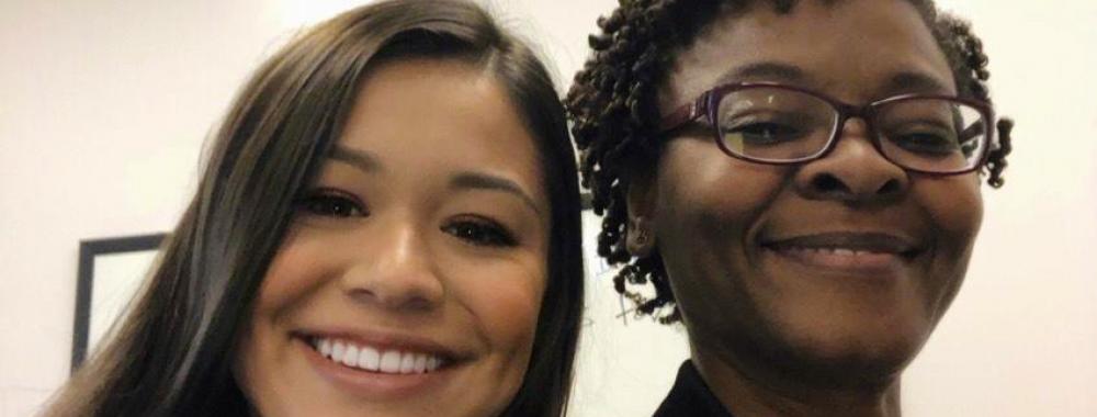 UC Davis student Yasmine Avila poses with Christine Lovely, chief human resources officer.