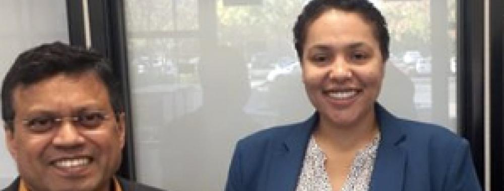 UC Davis student Rosalina Burton poses with vice chancellor of research Prasant Mohapatra