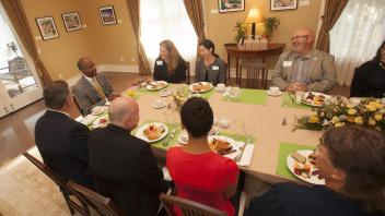 Chancellor Gary May holds his first Chancellor’s Breakfast with the Staff Assembly on August 17, 2017 at the Chancellor’s residence.