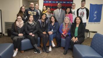 UC Davis Chancellor Gary May visits the Native American Academic Student Success Center on December 4, 2017.