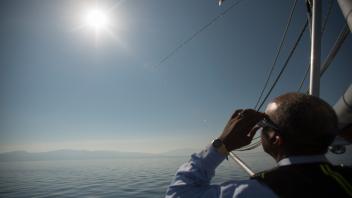 Chancellor Gary May goes onto Lake Tahoe with Tahoe Environmental Research Center on August 23, 2017. He also witnessed the solar eclipse on the lake.