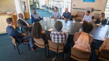 Gary Grice, known by the stage name GZA a.k.a. The Genius met with a small group of administors, faculty, staff and students before his talk at the Chancellor's Colloquium in Jackson Hall at the Mondavi Center on May 21, 2018.