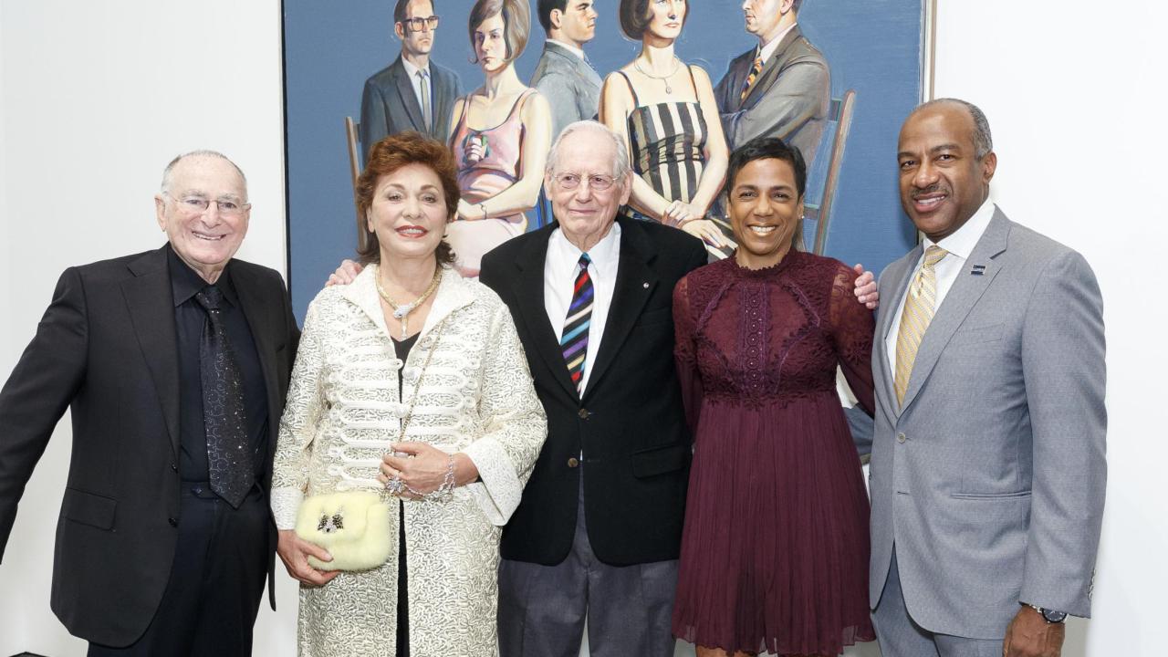 UC Davis Chancellor Gary May with LeShelle May, Wayne Thiebaud and Jan and Maria Manetti Shrem