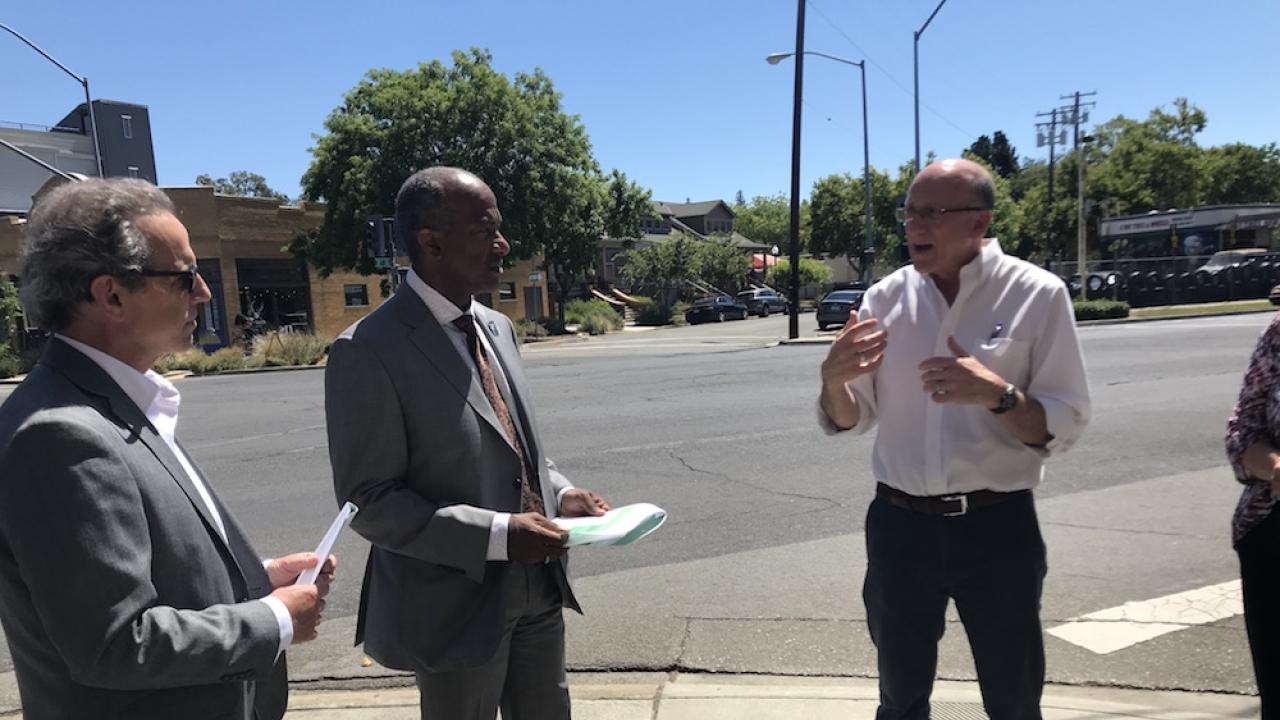 Robert Segar and Gary May talk possibilities at UC Davis' Aggie Square in Sacramento California 