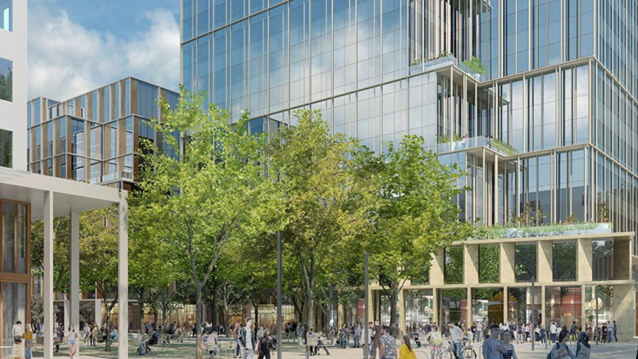 An architect's rendering of Aggie Square, as viewed from Stockton Boulevard in Sacramento. Aggie Square view from Stockton Boulevard
