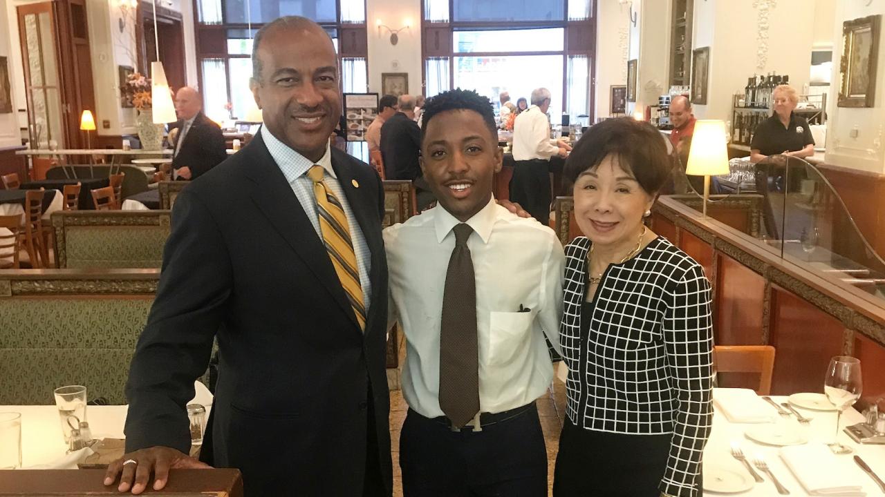 UC Davis Chancellor Gary May with Doris Matsui and Davares Robinson