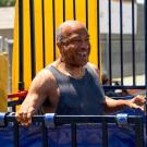 Chancellor May smiling in dunk tank