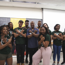 Chancellor May meets with students from the UC Davis chapter of the National Society of Black Engineers